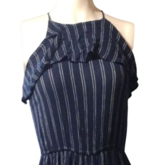 Navy Gray Pinstripe Jumpsuit Romper Aeropostale Size XS Adjustable & Elastic - Picture 5 of 8